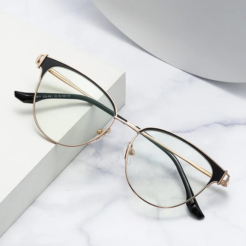 Ready Stock Cat Eye Eyeglasses Frame for Women Anti Blue Light Glasses Frame Spring Hinge Custom Prescription Optical Frame