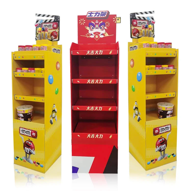 Custom Modern Candy and Chocolate Display Station with Corrugated Cardboard Shelves for Food Toy Retail Stores Shopping Malls
