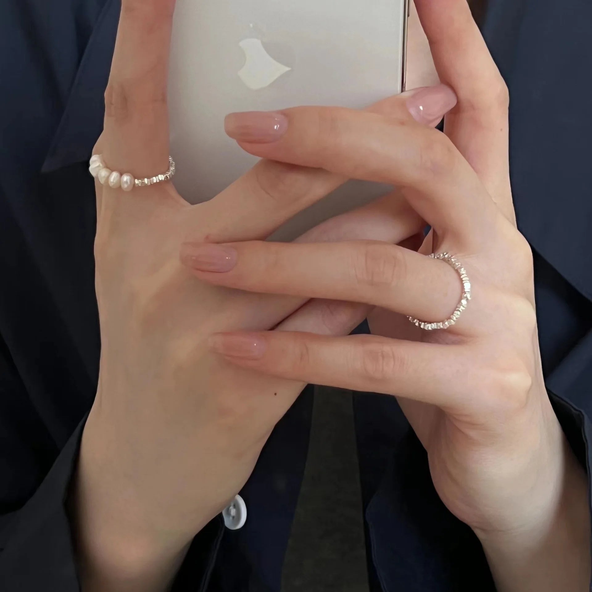 Simple S925 Broken Silver Ring Individuality Sterling Silver Pearl Rings