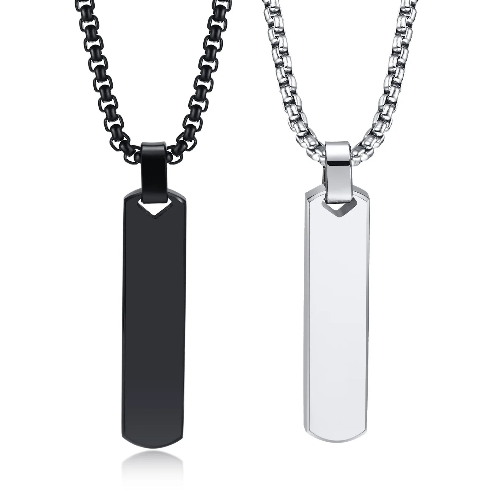 Initial Bar Necklace for Men Thick Geometric Vertical Bar Pendant with A-Z Letters Casual Simple Collar Gift for Him