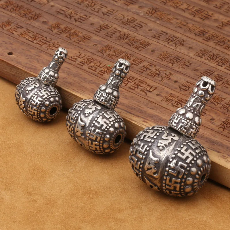 925sterling Silver Tibetan Buddhist Meditation Mala Beads Antique Silver 3-hole Guru Beads