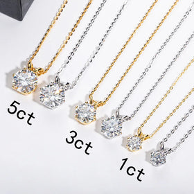 High End Classic 1/3/5 Carat D Color Moissanite Six Claw S925 Silver Plated K Gold Pendant Necklace for Women