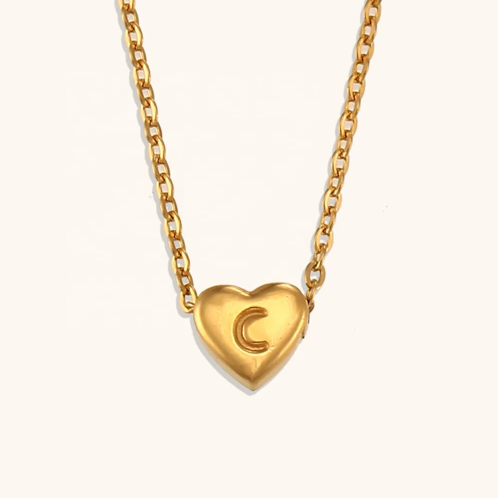 Dingran Tarnish Free Heart Shape Pendant Necklace 18k Gold Plated Engraved Initial Letter Necklaces