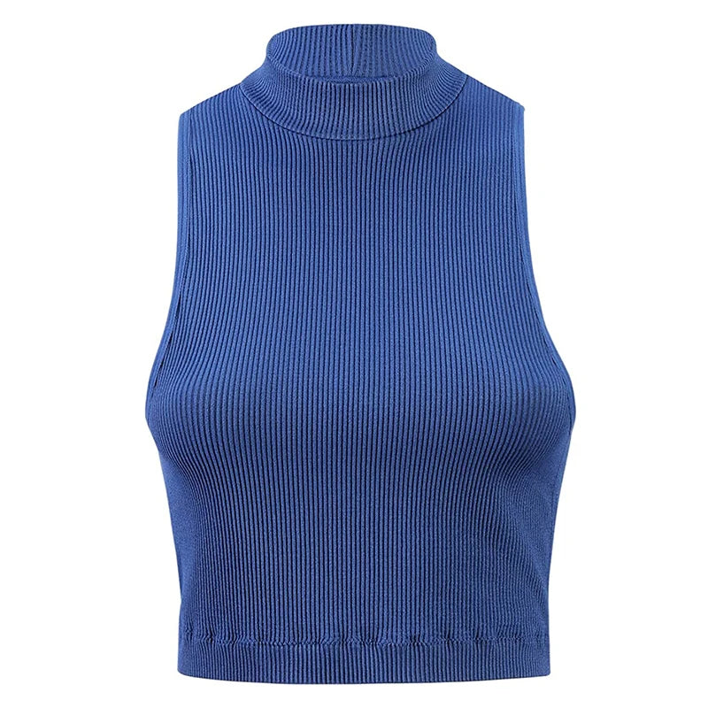 FLW Double Layer Thickening White Sleeveless Casual Women Vest Womens Short Ribbed Crop Tops
