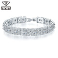 Top Icy Hip Hop Jewelry Square Diamond Multicolor Tennis Bracelet Brass 18K Gold Plated Cubic Zirconia Baguette Bangle for Lady