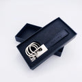 Luxury Custom Black Genuine Leather Keychain with logo Debossed Pack in a Box