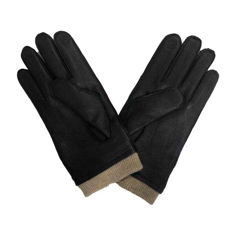 Sample Support Custom Men Women Winter Gloves Lambskin Cashmere Lined Leather Deerskin Sheepskin Glove for Casual Black Color