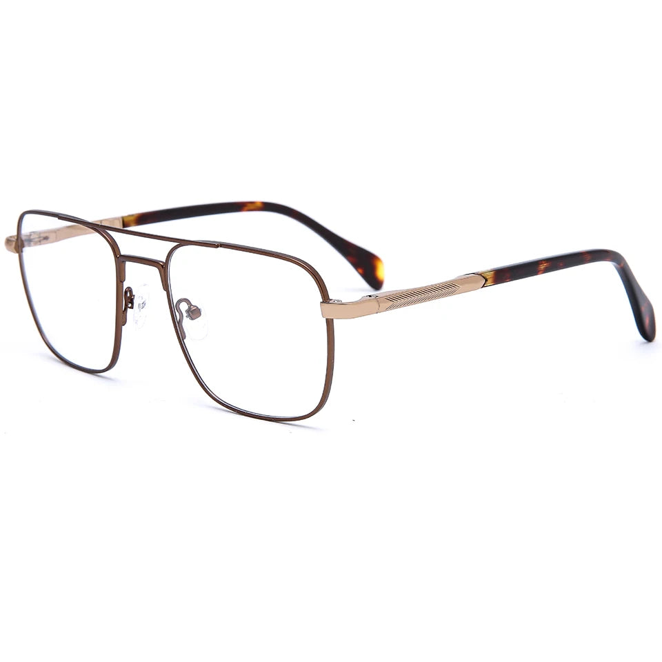 Bellestron Double Bridge Handsome Design Fashion High-quality Metal Optical Frame Eyeglass for Unisex Diamond Face Shape Model