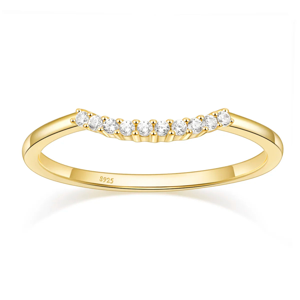 OAHLAN 1.4mm 925 Sterling Silver 14K Gold Plated CZ Engagement Wedding Bands Women Dainty Curved Stackable Ring Fashion Jewelry