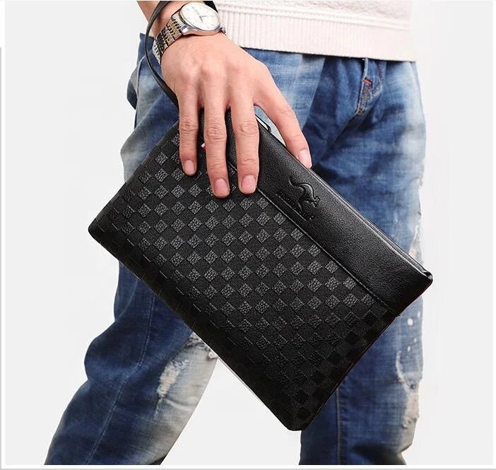 Bogia Fashion Leather Long Luxury Wristlet Bag Envelope Checkerboard Bag Mens Clutch Bag with Custom logo