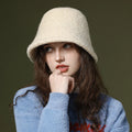 For DMZ100 Formal Lady Solid Soft Warm Winter Hat Fleece Outdoor Vacation Faux Lamb Wool Sherpa Bucket Hat Fishing