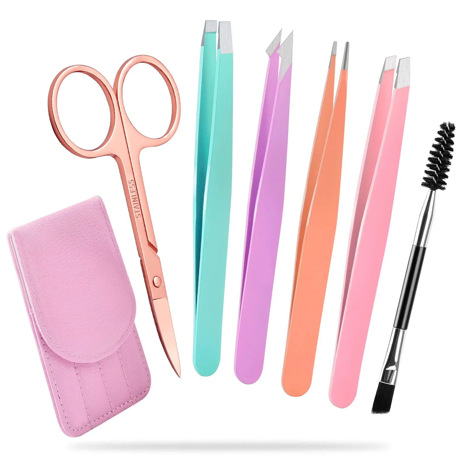 Xuemerry 6 Pack Professional Stainless Steel Squared Tip Tweezers Set Comfortable Handle Anti-Static Modern Style False Eyebrow