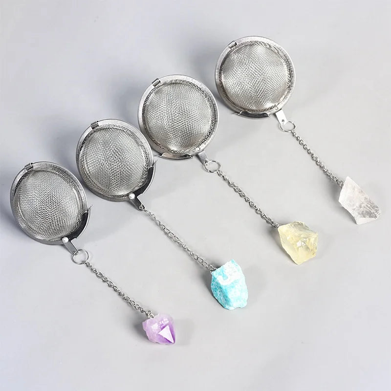 Wholesale Food Grade 304 Stainless Mesh Tea Strainer Ball Healing Stone Gemstone Crystal Tea Infuser Strainer
