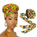 Double Layer Satin Silk Bonnet Large Size Double Layer Ankara Pattern African Print Sleep Hat Long Ribbon Wrap Outdoor Business