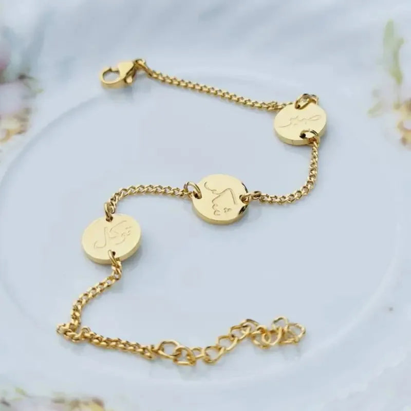 High Quality Fashionable Jewelry 18k Gold-plated Stainless Steel Double-sided Corroded Faith Arabic Bracelet