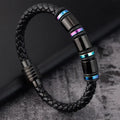 Rainbow Jewelry Plated Stainless Steel Bracelet Magnetic Clasp Genuine Leather Braided Men Leather Bracelet OT-081