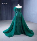 Green Mermaid Prom Evening Dresses With Detachable Train Jancember RSM67538