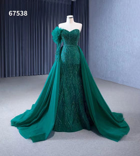 Green Mermaid Prom Evening Dresses With Detachable Train Jancember RSM67538