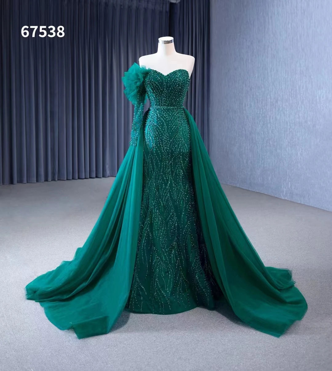 Green Mermaid Prom Evening Dresses With Detachable Train Jancember RSM67538