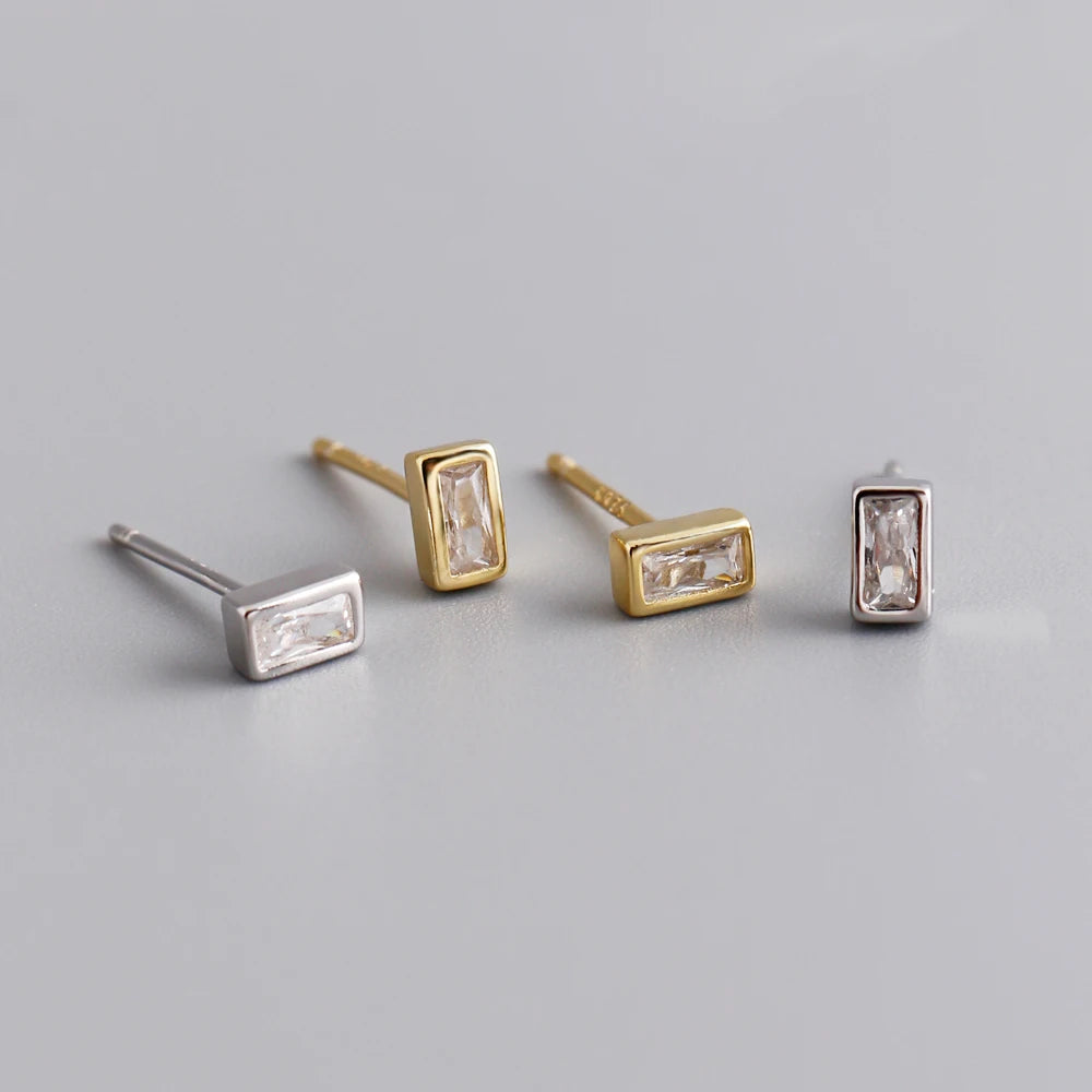 Dropshipping 925 Sterling Silver Rectangular Diamond Cubic Zircon Stud Earring Jewelry for Women