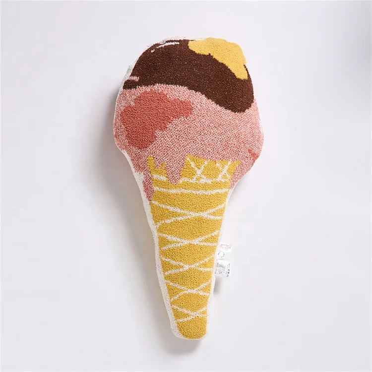 Soft Warm 100% Polyester Knitted Pillow Summer Cartoon Ice Cream Microfiber Knitted Pillow for Home Decor