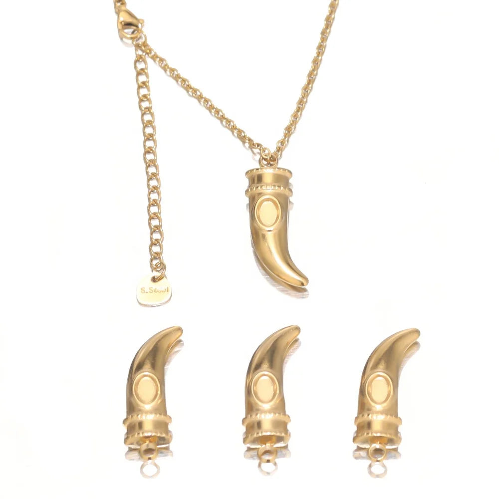 5Pcs High Quality Stainless Steel Embossing Ox Horn Charms Pendants for Jewelry Making DIY Necklace Materials Bulk