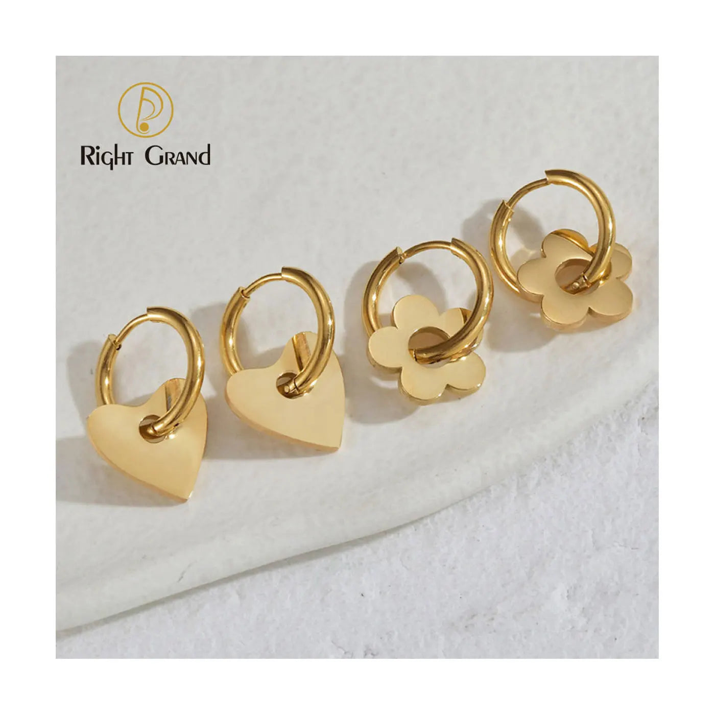Fashion 18K Gold Plated Heart Flower Earring Jewelry Stainless Steel Heart Flower Earrings for Women