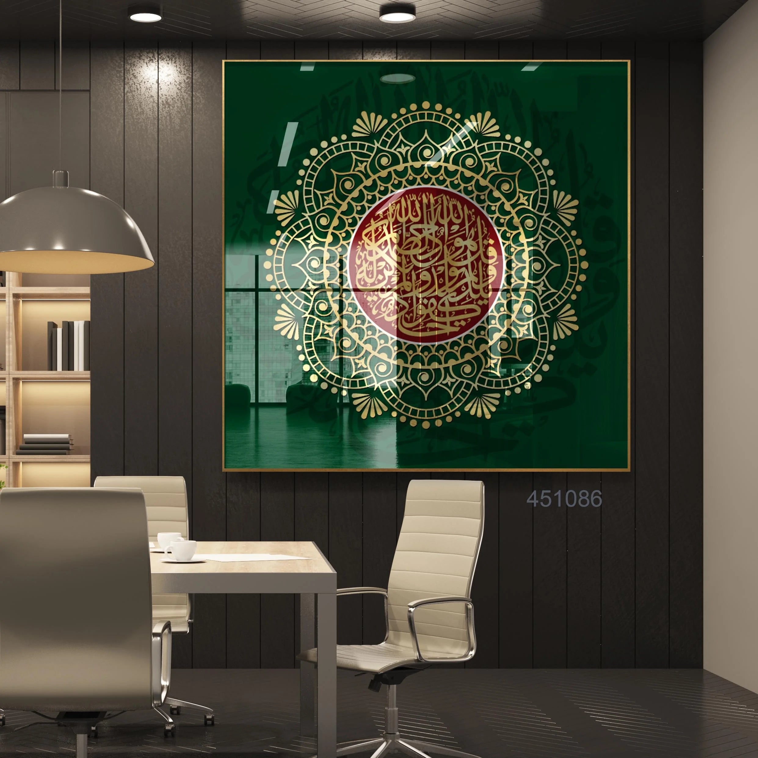 Luxury UV Printing Islamic Wall Art Green Al-Islam Home Decor Crystal Porcelain Painting Arabic Calligraphy Muslim EID Artworks