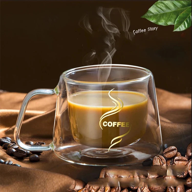 Logo Making  Creative square Double Wall Glass Coffee Cup Mug