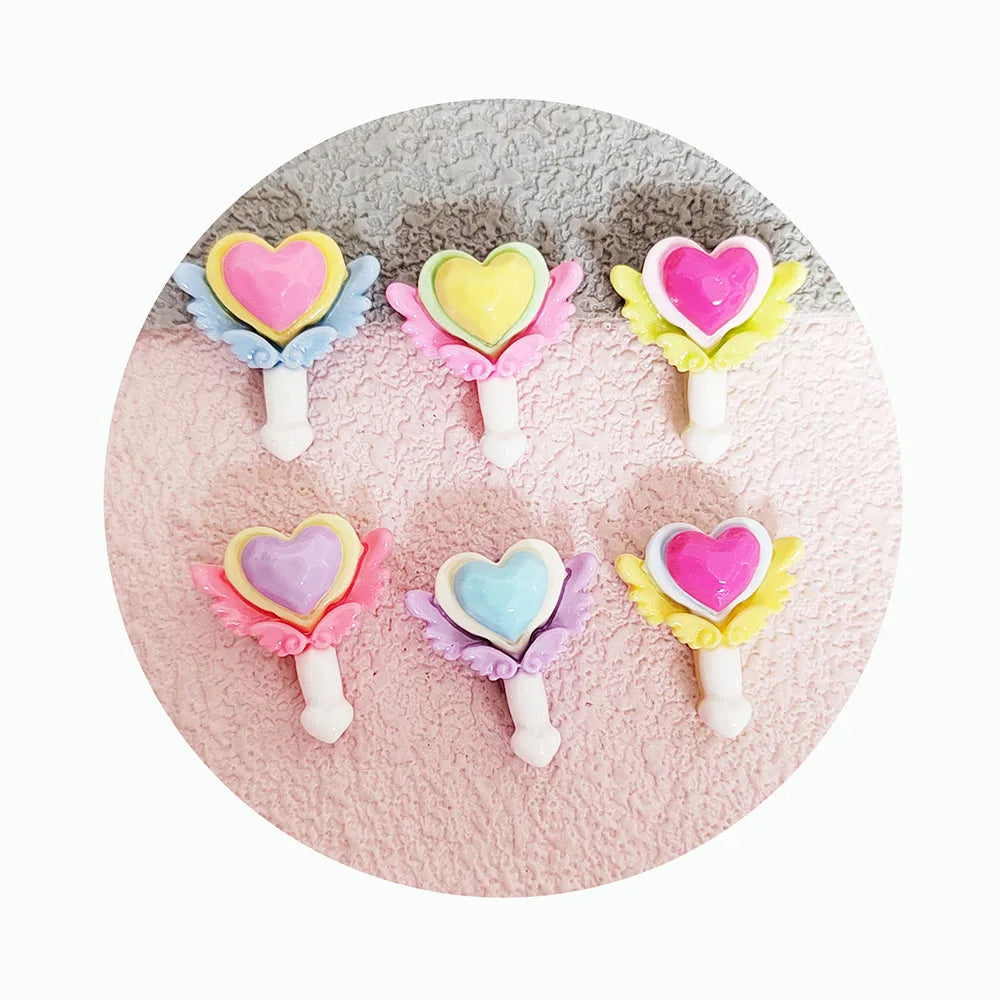 Cute Magic Wand with Heart Wing Cabochon Art Supply DIY Earring Resin Craft Decoration Homemade Gift Phone Deco