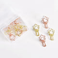 8pcs/box Creative New Mini Five-pointed Star Long Tail Binder Clips Metal Electroplated Hollow Out Gold Fishtail Clamp Ticket