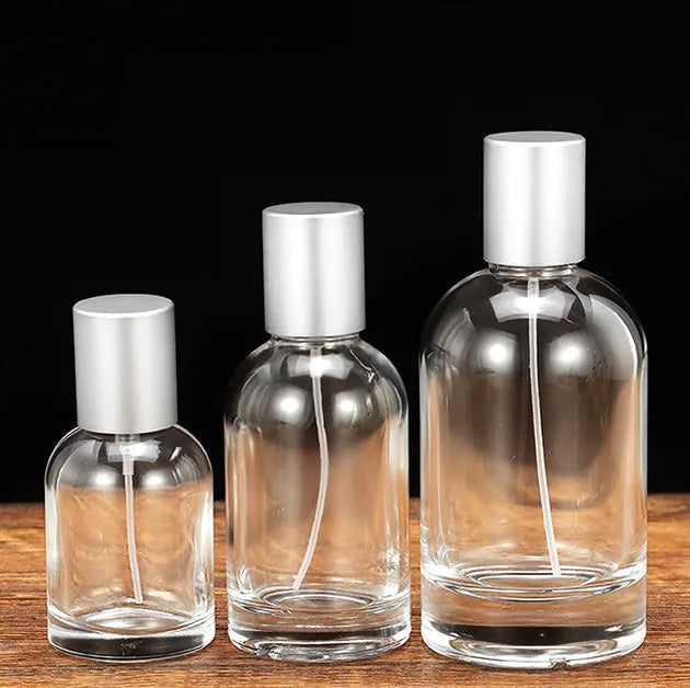 Custom Round Empty Clear Fragrance Glass Perfume Bottle with Cap 30ml 50ml 100ml Sizes for Screen Printing