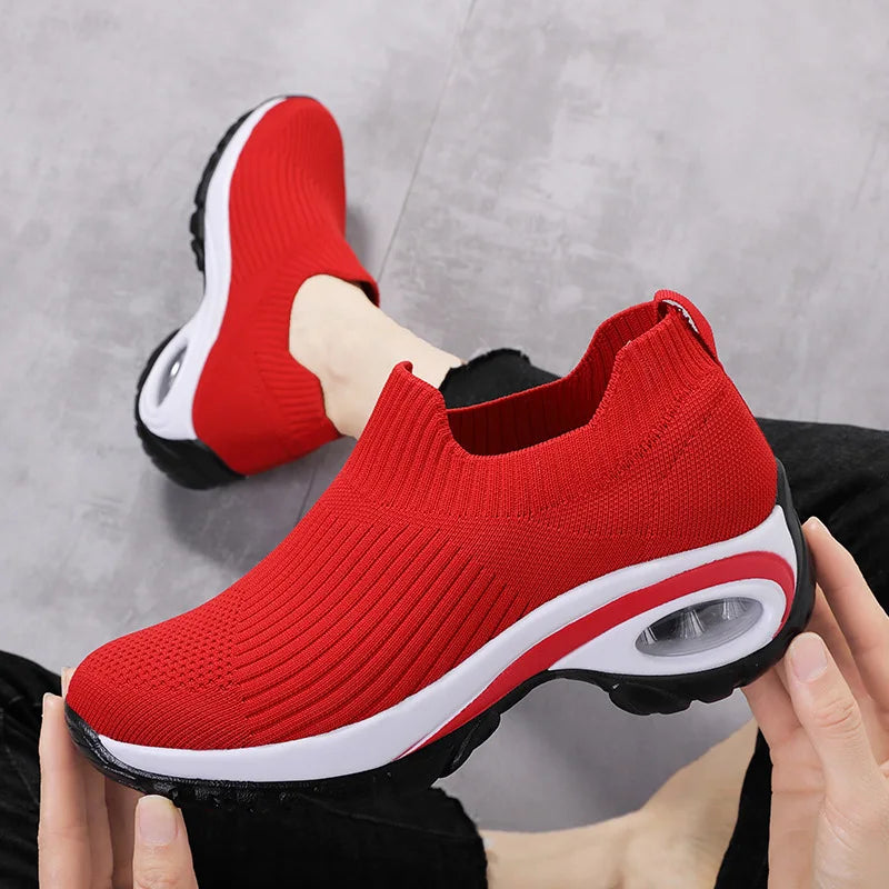 Women's Casual and Versatile air Cushion Running Shoes Fly Woven Breathable Lazy Shoes One Foot Pedal Sports Shoes