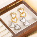 Stainless Steel Double Heart White Shell 18k Gold Plated Fashion Earring Valentine's Day Jewelry for Gift