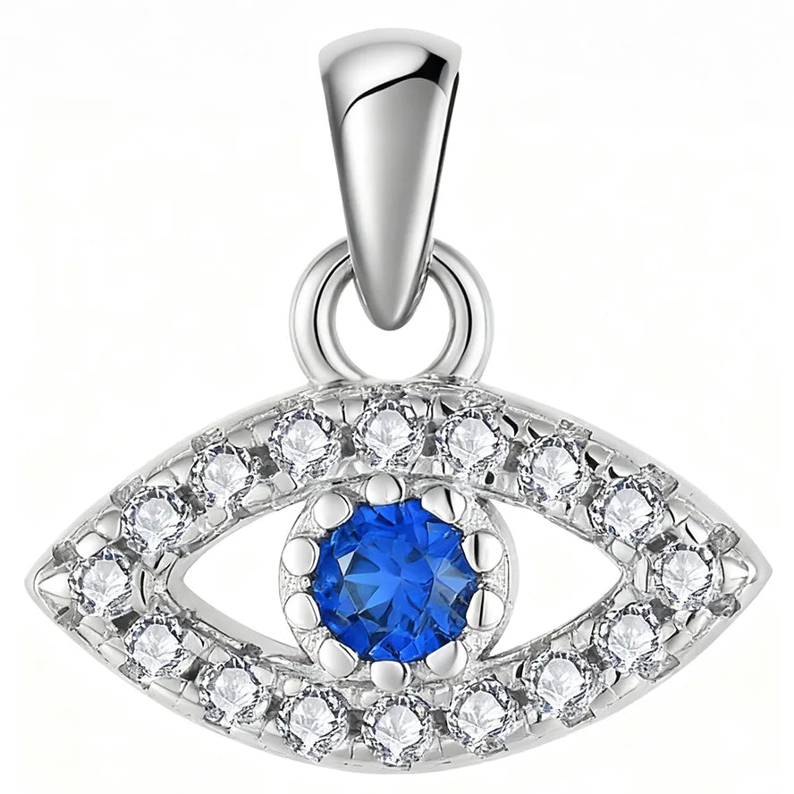 YILUN Rhodium Plated 925 Sterling Silver Eye Pendant Necklace Blue Zircon Stone-Dazzling Protective Charm Jewelry for Women