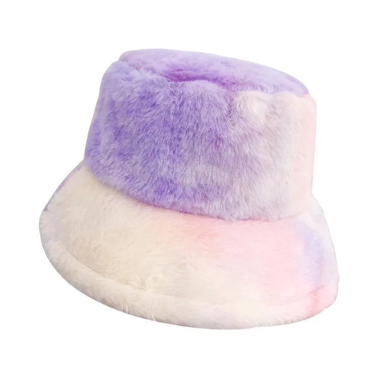 Thickened Plush Winter Fleece Acrylic Color Blocking 3D Embroidery Casual Cycling Daily Sun Protection Bucket Hat for Unisex