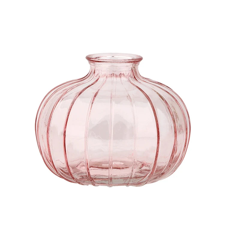 Pink Color Small Pumpkin Flower Bud Vase Different Color Mini Recycled Glass Desktop Vase