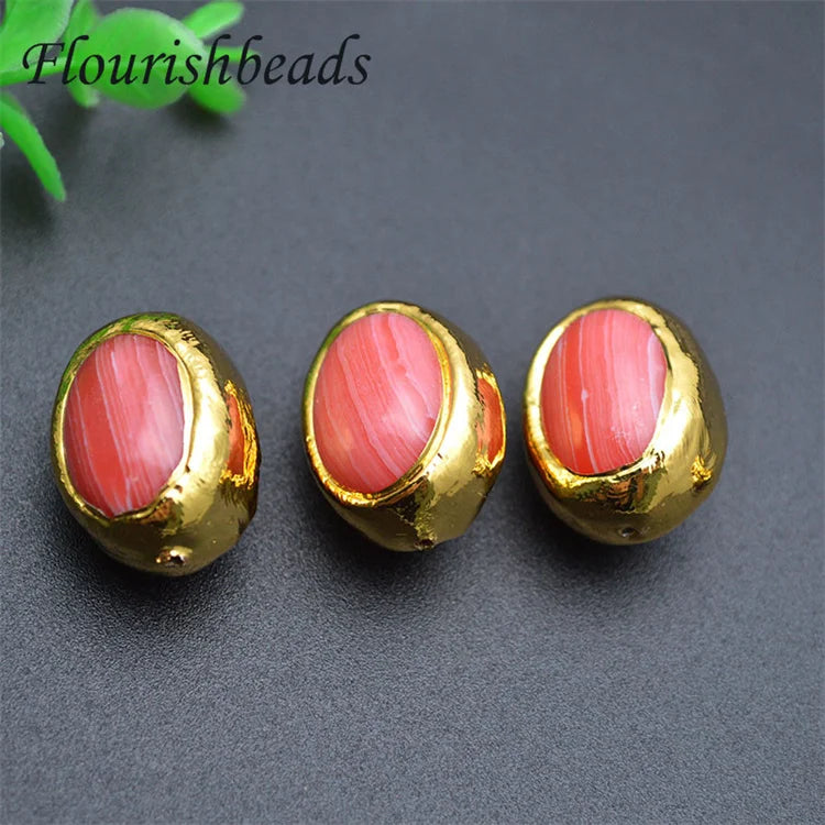 Fashion Jewelry Wholesale Anti Fading 18K Gold Plated Oval Shape Red Color Stone Loose Beads for Bracelet Necklace Making