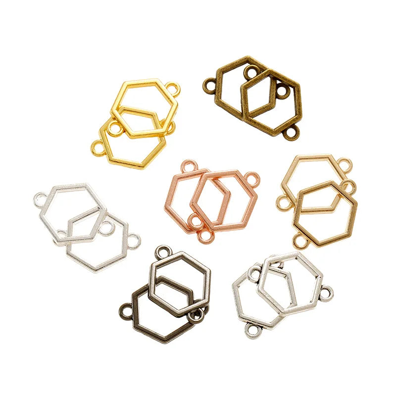 100pcs/bag Hexagon Charm Hollow Glue Blank Pendant Tray Bezel Charms DIY Necklace Handmade Bezel Mold Inner Diameter 12 * 11mm