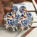 Hawaiian Women Cathedral Pattern Wooden Pendent Earrings Studs for Wedding Travel