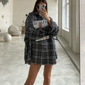 Enyami Urban Wear College Office Leisure Boxy Plaid Pattern Printed Oversize Long Sleeve Shirts Blouse Tops for Women