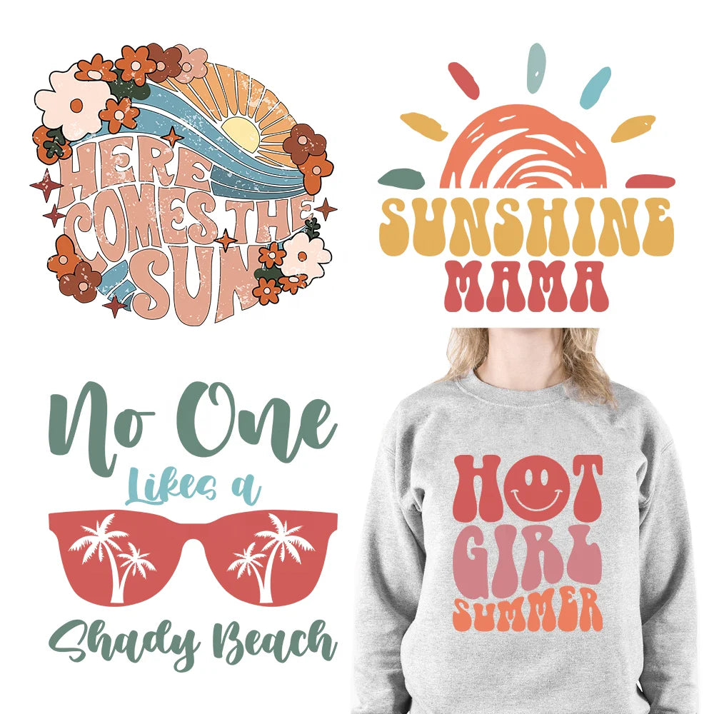 Hot Sale Custom Retro Summer With Palm Trees Logo Heat Transfer DTF Printing Summer Sunshine Letter Designs Stickers for T-shirt