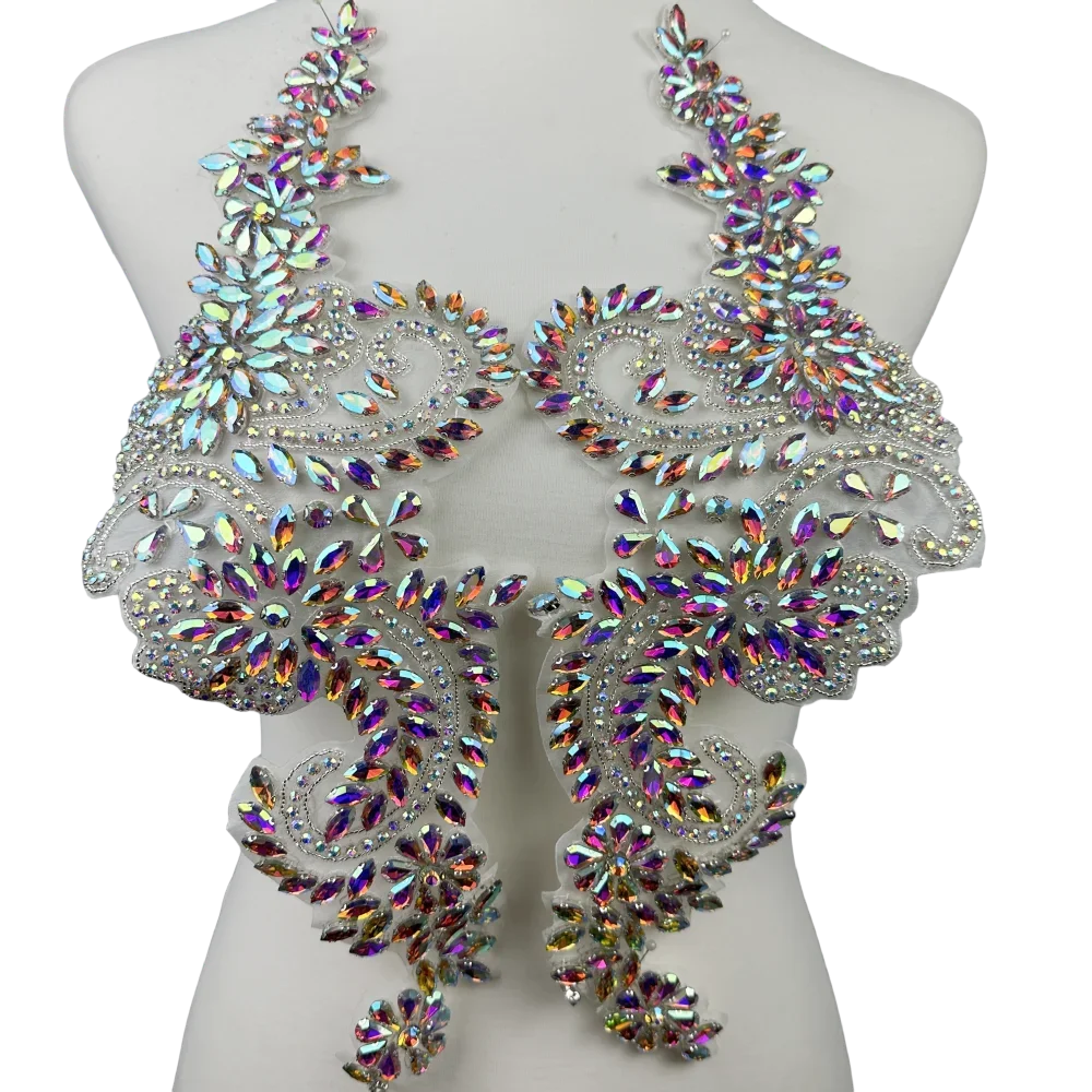 Multi-color Handmade Glass Drill Mirror Flowers Sparkling Rhinestone Coats Waistbands Shoulders Wedding Dress DIY Patch