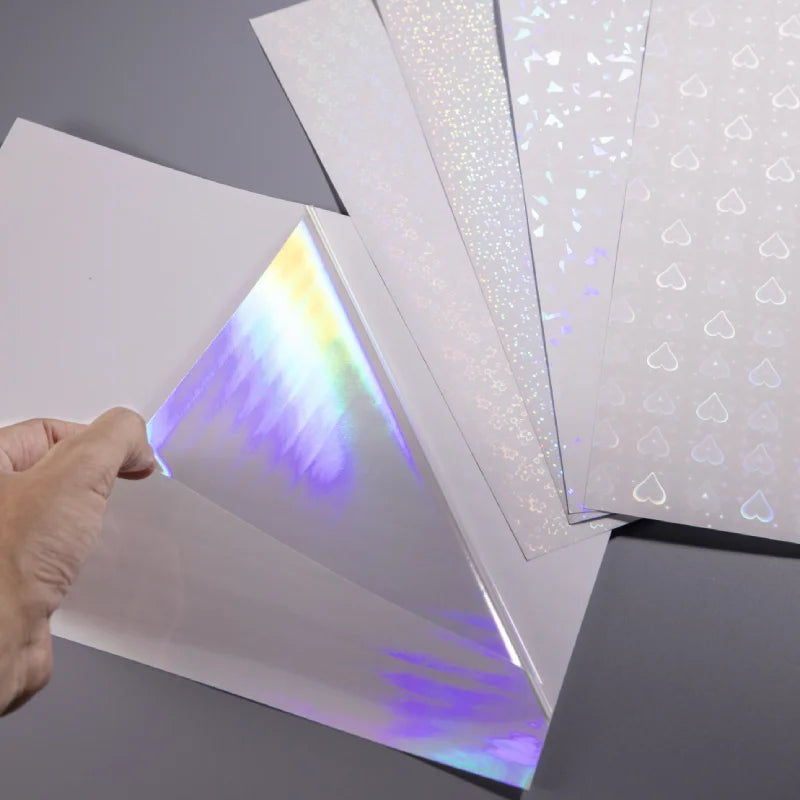 Flexography Self Adhesive Waterproof Bopp Holographic Film Overlay Cold Lamination Film A4 Sheet Rainbow Holographic Lamination