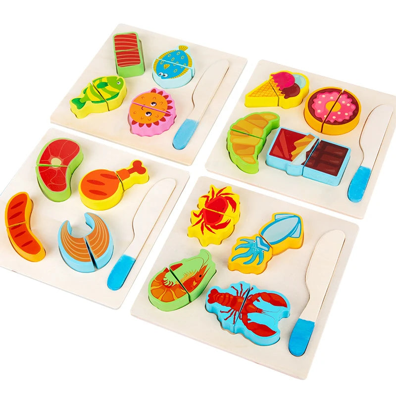 Starting Point Wooden 7-Style Simulation Cut Fruit Kitchen Pretend Preschool Early Educational Learning Puzzle Board Game Toys