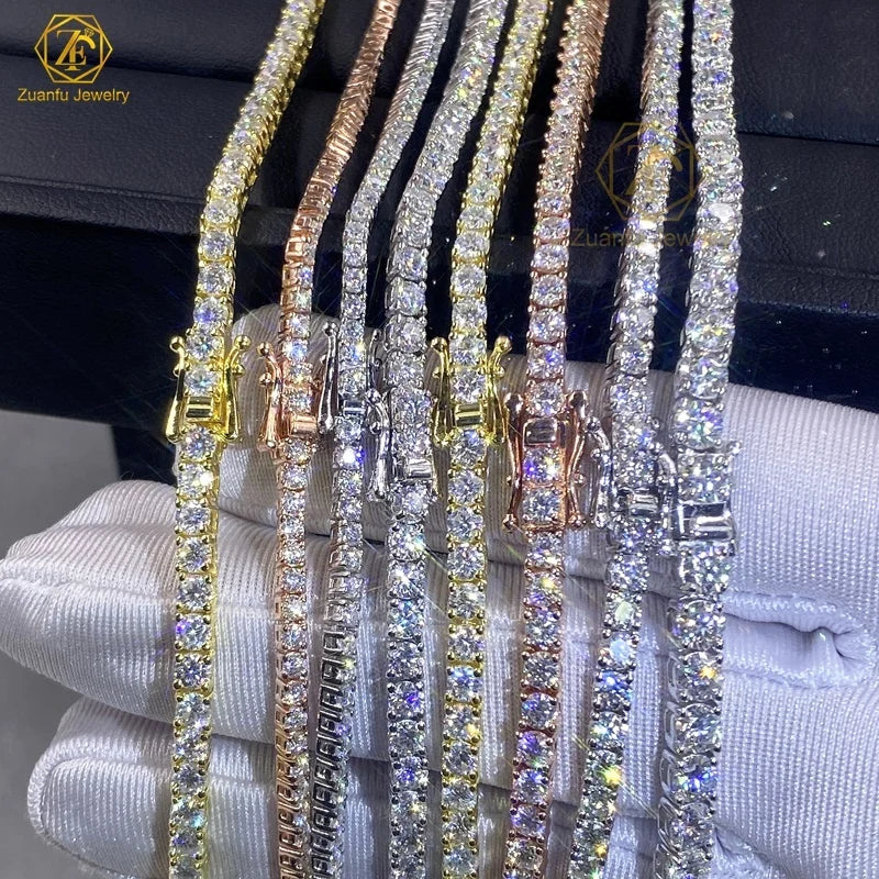 Moissanite Jewelry 2mm 3mm 4mm 5mm 6.5mm Hip Hop Chain 925 Sterling Silver D VVS Moissanite Tennis Chain Necklace for Women Man