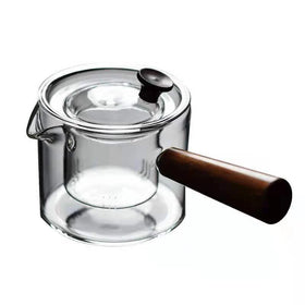 Wood Hand Glass Flower Teapot