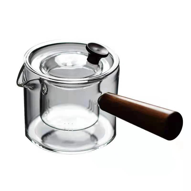 Wood Hand Glass Flower Teapot
