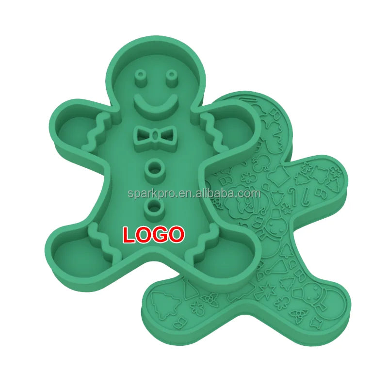 All in One Silicone Pet Bowl New Design Gingerbread Man Shaped Dog Bowl Personalized Christmas Feeders