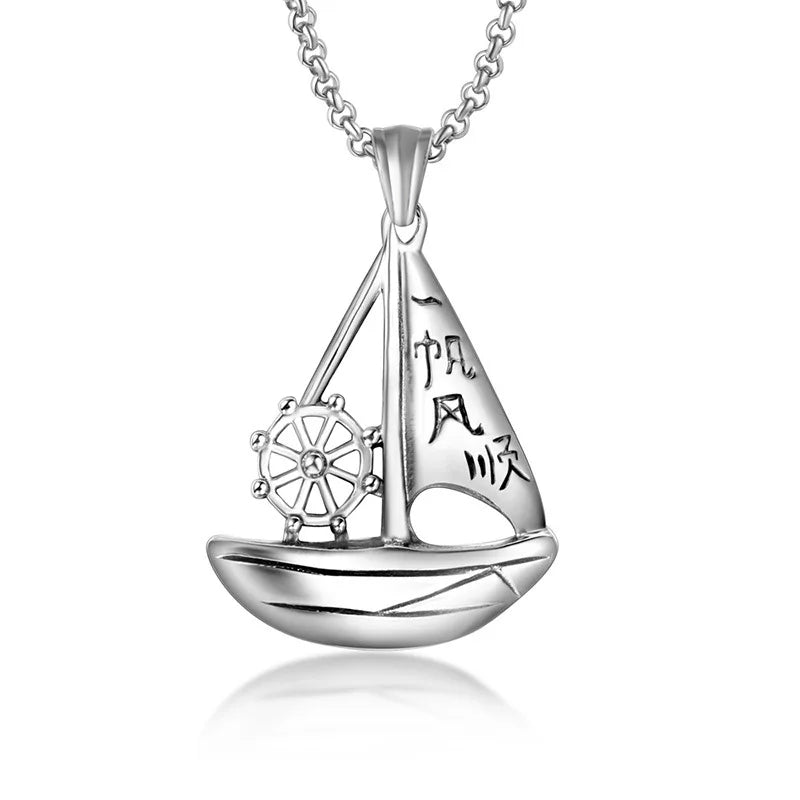 Best Wishes Friendship Stainless Steel Sailing Necklace Boat Pendant for Friend Souvenir Jewelry